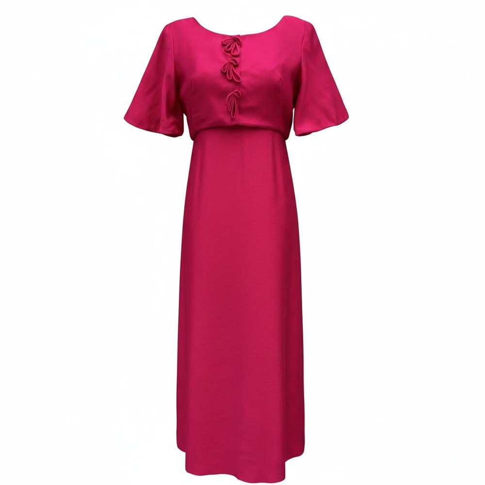 Emma Domb California Vintage 60s Fuchsia Pink‎ Maxi Dress Mod Evening Gown S